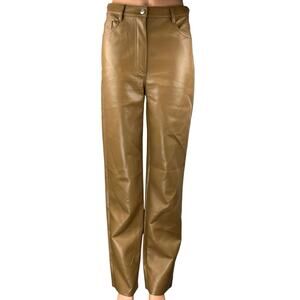 Aritzia Wilfred Brown Faux Vegan Leather High Rise Straight Leg Trousers Pants 6